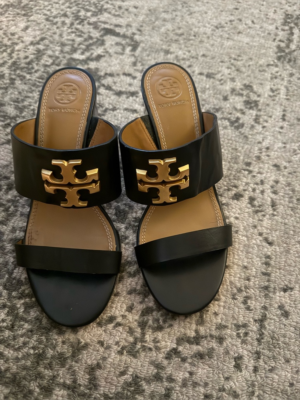 Tory Burch Miller MetalRed Leather Wedge Slide Sandals.